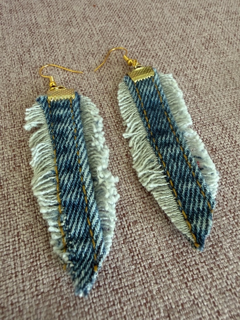 Gold-Tone Blue Denim Fringe Drop Earrings - Women Jewelry - Picture 2 of 2